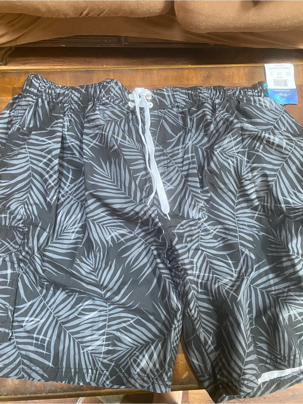 Kanu Surf Black and Gray Palm Print Swim Trunks